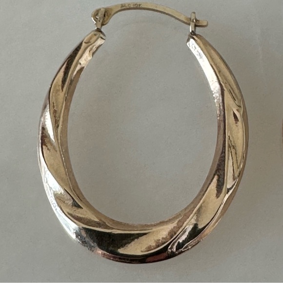 10k Gold Oblong Hoop Earrings - Picture 12 of 16